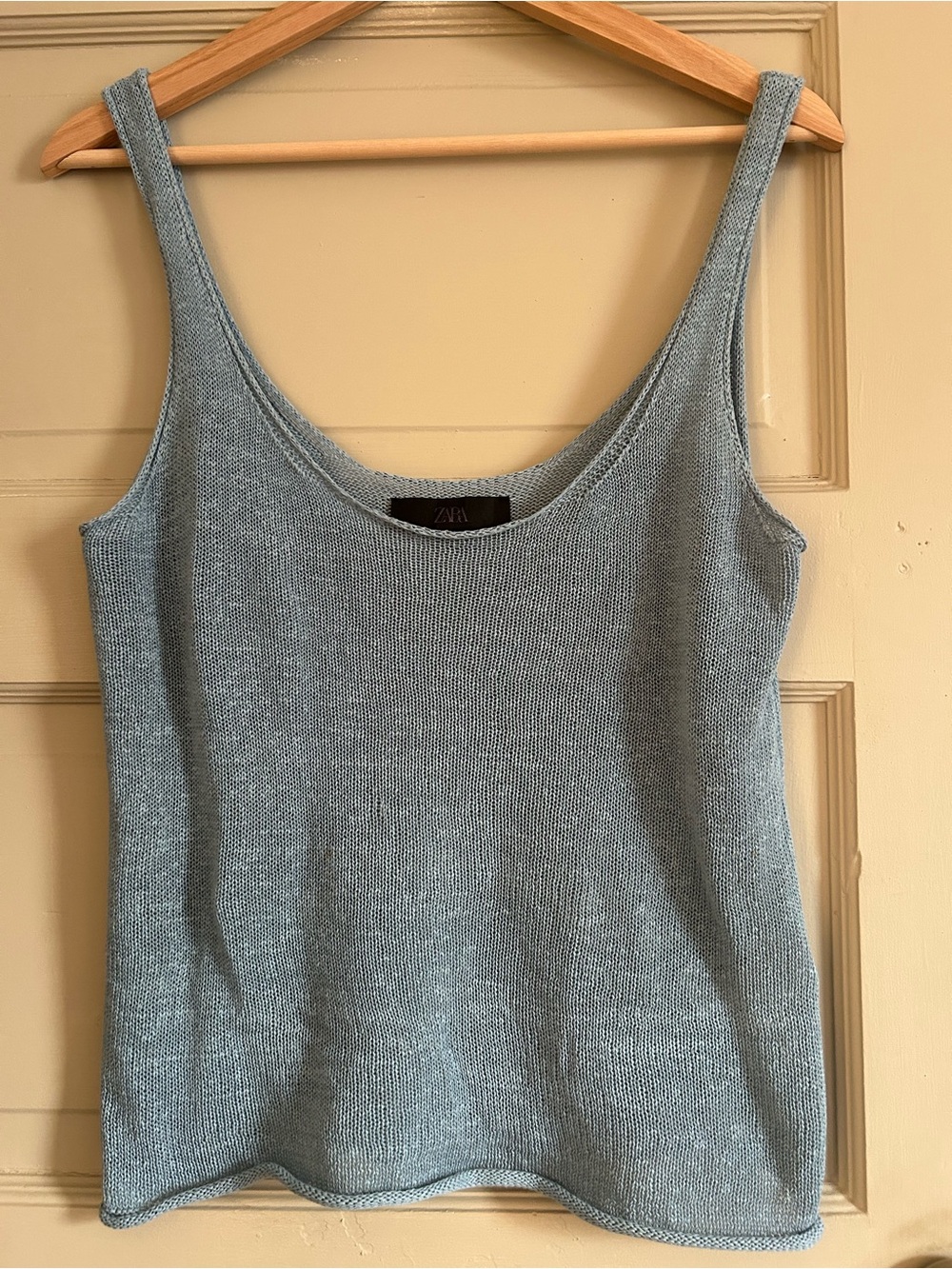 Zara linen cotton blend knit tank - dusty blue - XS